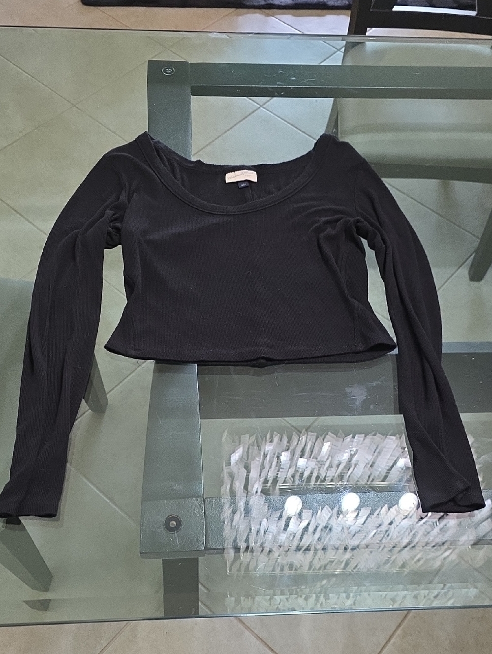 Universal Thread Black Ribbed Long-Sleeve Crop Top